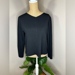 Eileen Fisher Top Womens Medium Black Long Sleeve V Neck Wool Blend Italian Yarn